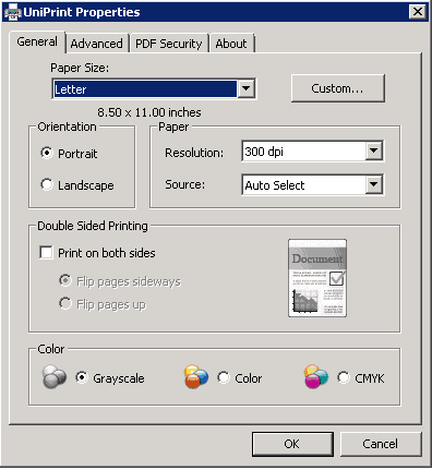 UniPrint settings 1